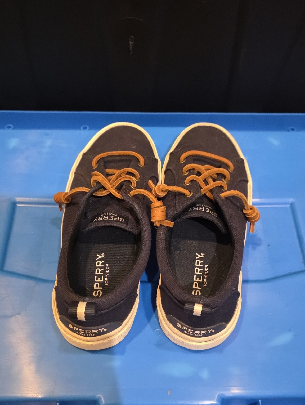 Sperry Navy Canvas Deck Shoes with Tan Laces